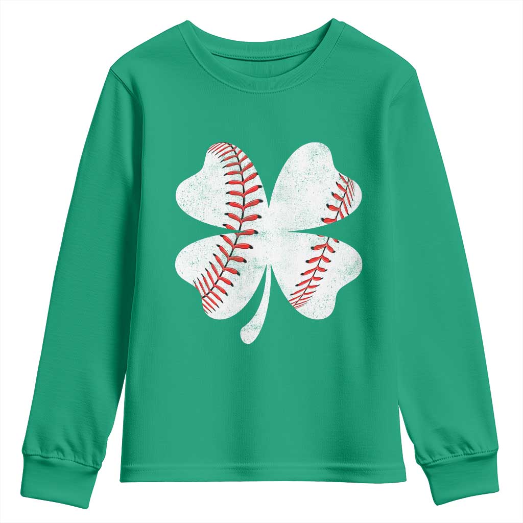Funny Baseball St Patricks Day Vintage Clover Youth Sweatshirt