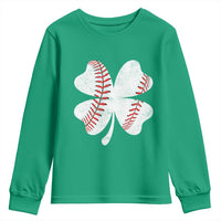 Funny Baseball St Patricks Day Vintage Clover Youth Sweatshirt