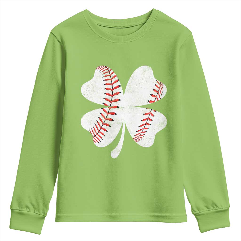 Funny Baseball St Patricks Day Vintage Clover Youth Sweatshirt