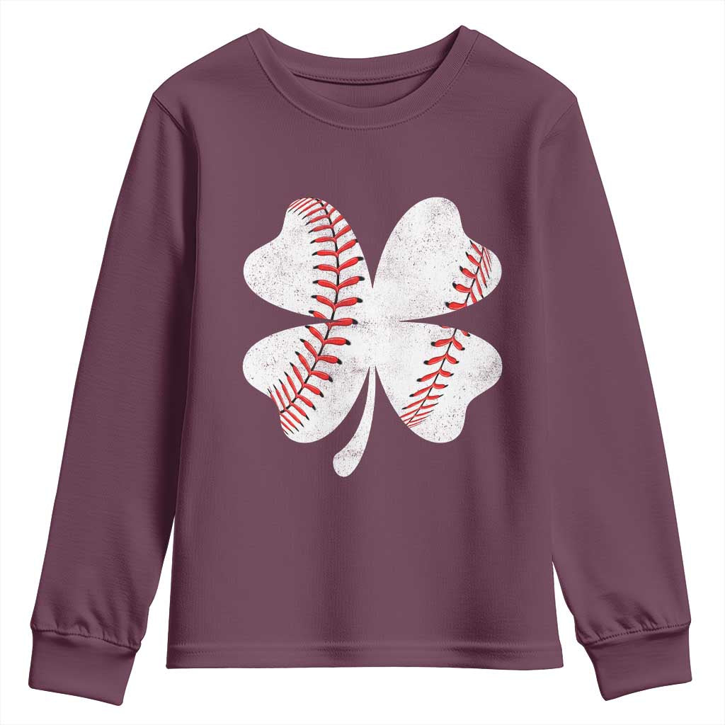 Funny Baseball St Patricks Day Vintage Clover Youth Sweatshirt