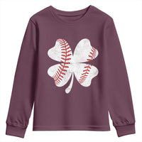 Funny Baseball St Patricks Day Vintage Clover Youth Sweatshirt