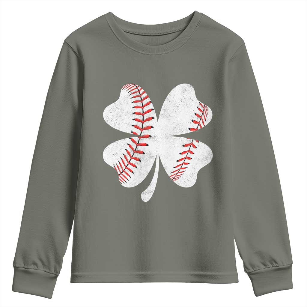 Funny Baseball St Patricks Day Vintage Clover Youth Sweatshirt