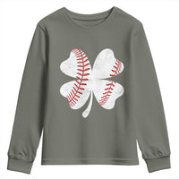Funny Baseball St Patricks Day Vintage Clover Youth Sweatshirt