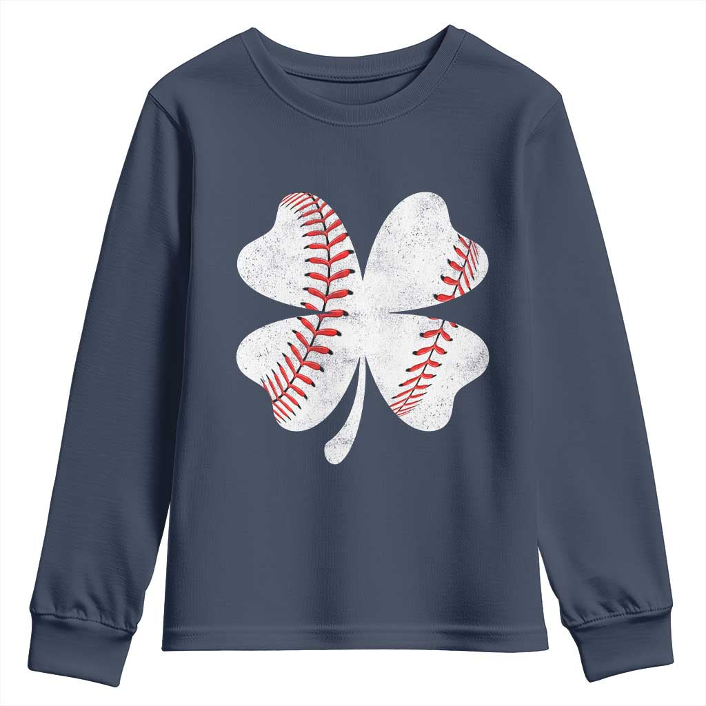 Funny Baseball St Patricks Day Vintage Clover Youth Sweatshirt