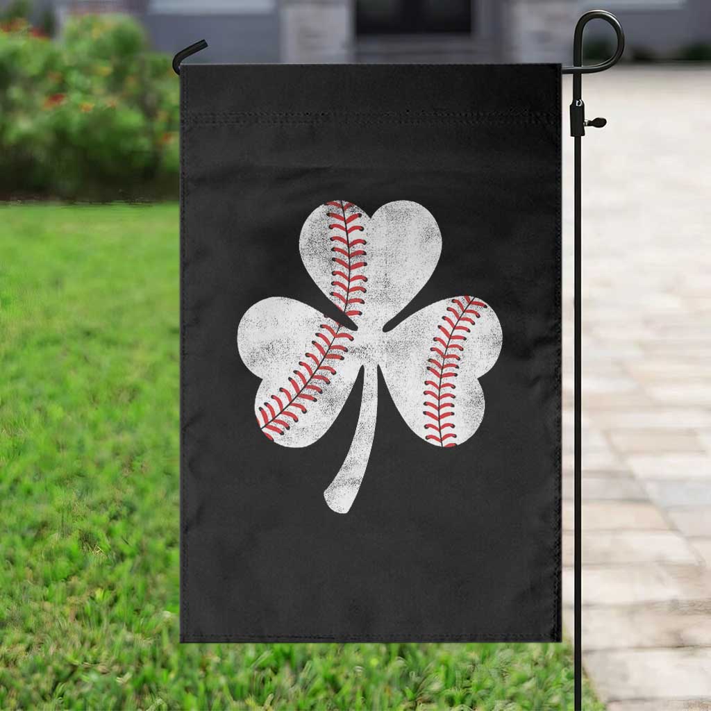 Funny Baseball St Patricks Day Distressed Shamrock Garden Flag