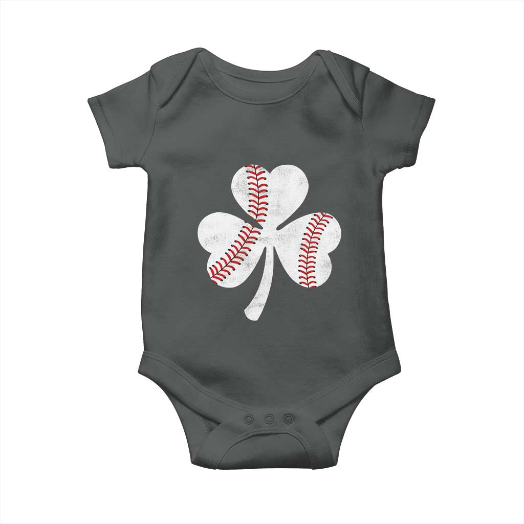 Funny Baseball St Patricks Day Distressed Shamrock Baby Onesie