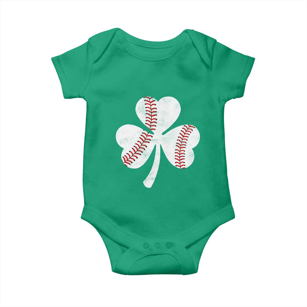 Funny Baseball St Patricks Day Distressed Shamrock Baby Onesie