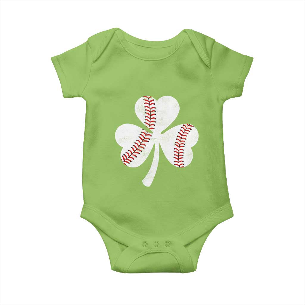 Funny Baseball St Patricks Day Distressed Shamrock Baby Onesie