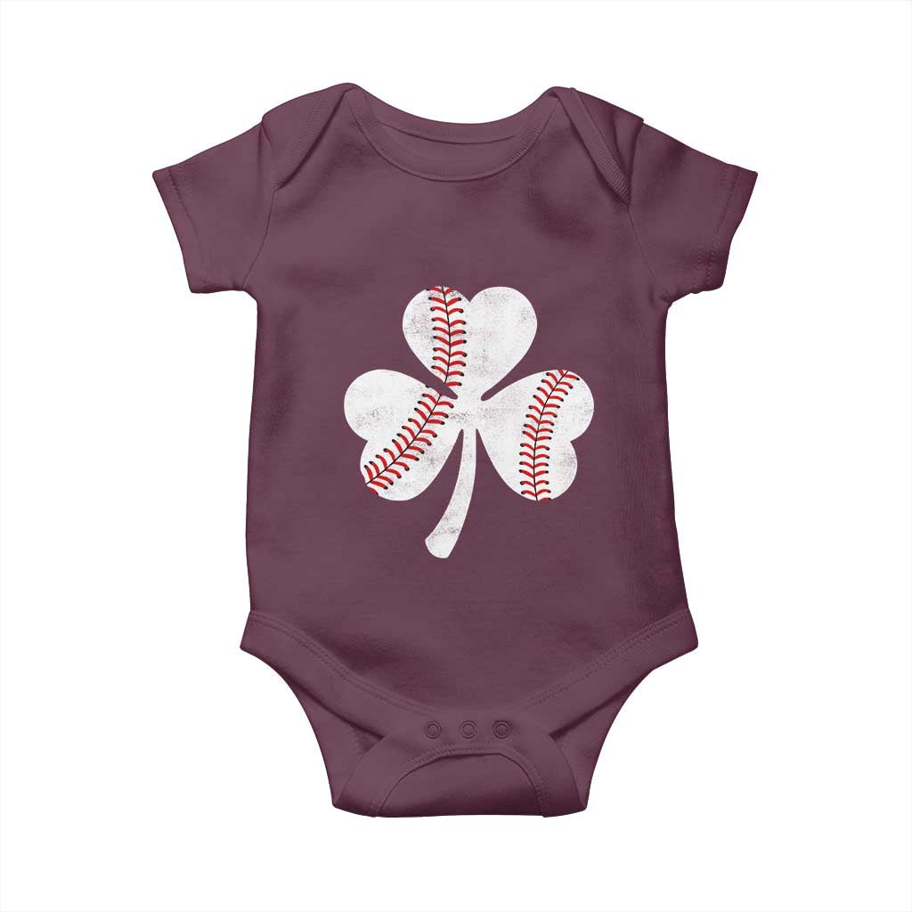 Funny Baseball St Patricks Day Distressed Shamrock Baby Onesie