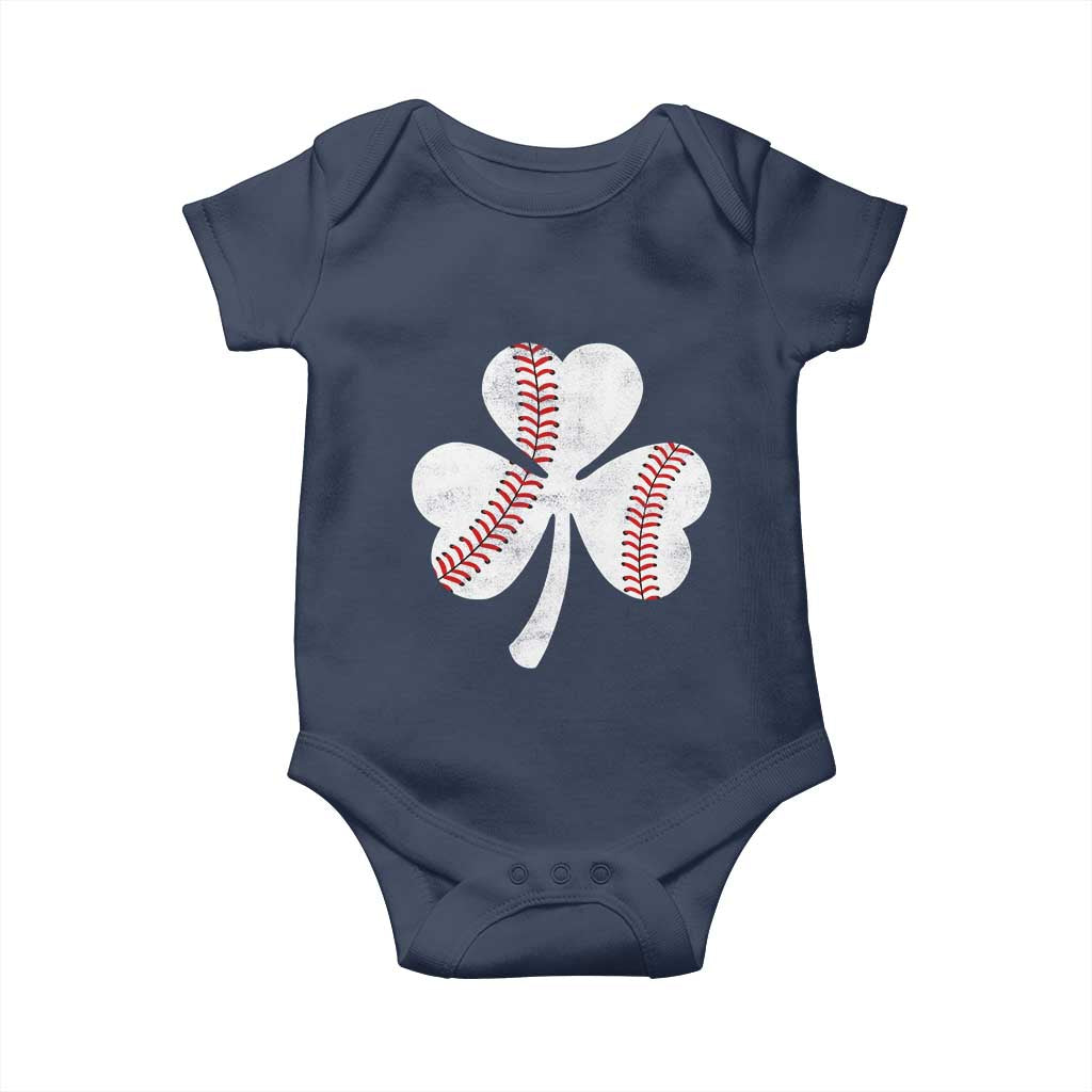 Funny Baseball St Patricks Day Distressed Shamrock Baby Onesie