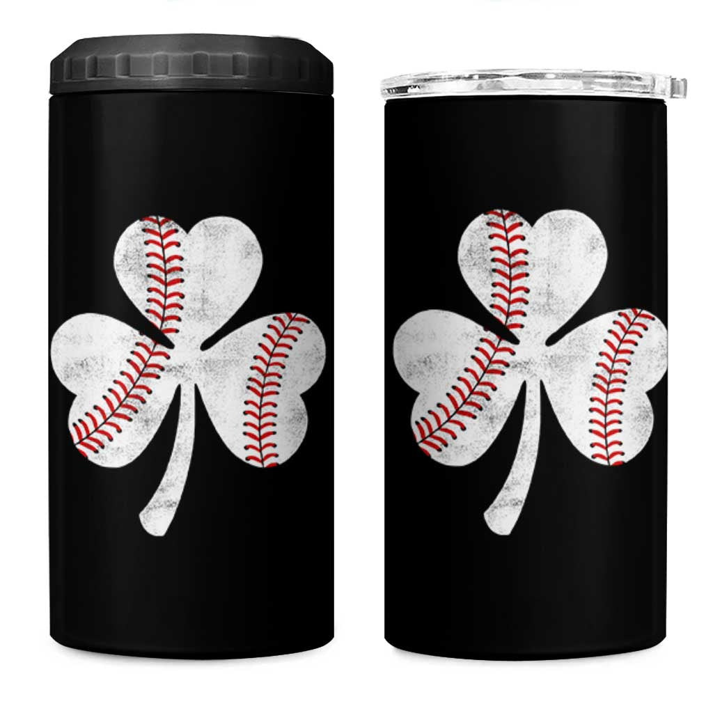 Funny Baseball St Patricks Day Distressed Shamrock 4 in 1 Can Cooler Tumbler