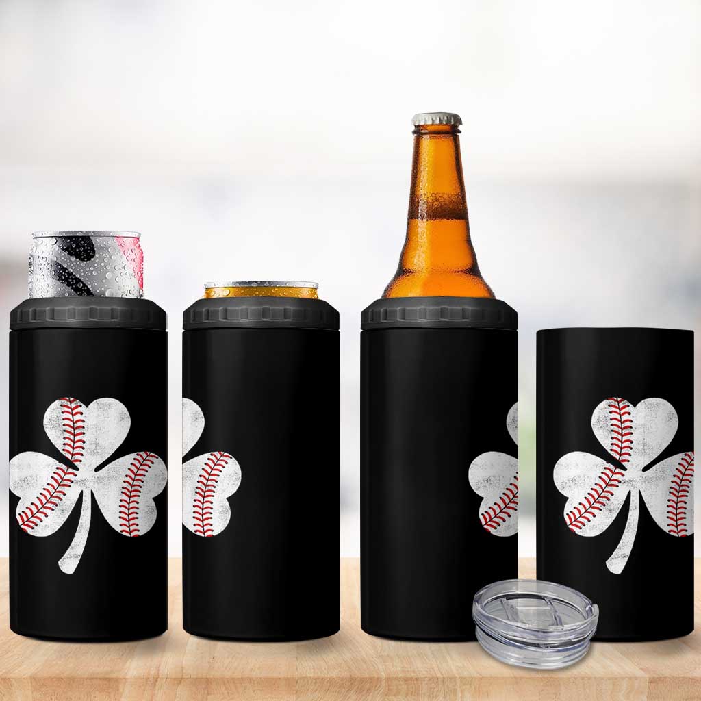 Funny Baseball St Patricks Day Distressed Shamrock 4 in 1 Can Cooler Tumbler