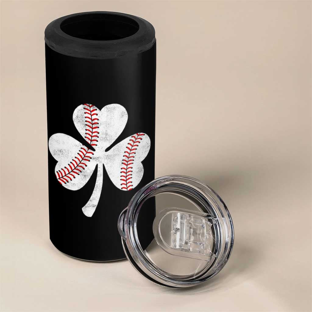 Funny Baseball St Patricks Day Distressed Shamrock 4 in 1 Can Cooler Tumbler