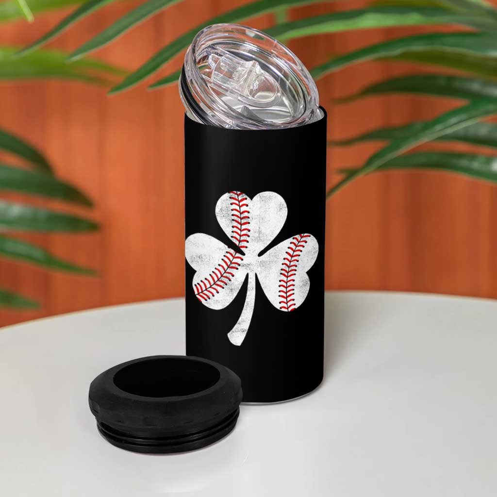Funny Baseball St Patricks Day Distressed Shamrock 4 in 1 Can Cooler Tumbler