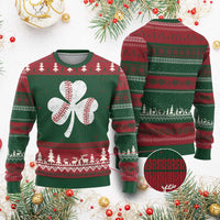 Funny Baseball St Patricks Day Distressed Shamrock Ugly Christmas Sweater