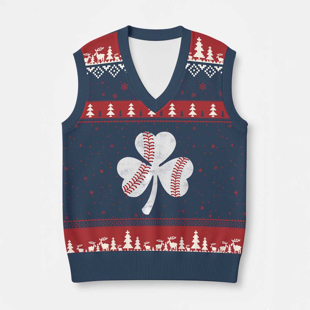Funny Baseball St Patricks Day Distressed Shamrock V-Neck Knit Sweater Vest