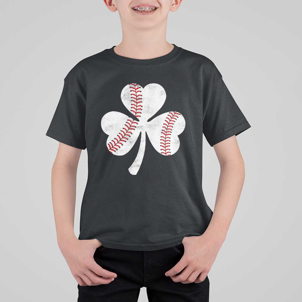 Funny Baseball St Patricks Day Distressed Shamrock T Shirt For Kid