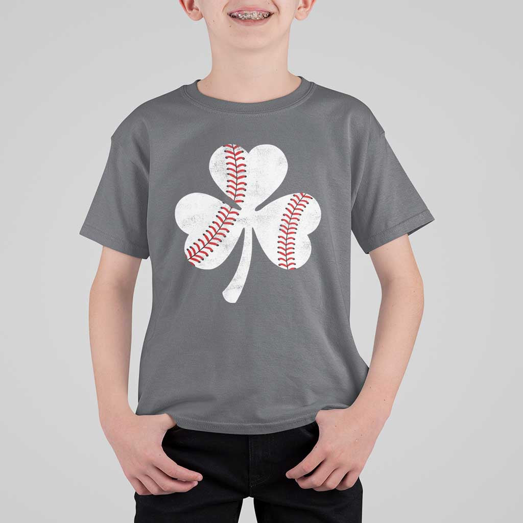 Funny Baseball St Patricks Day Distressed Shamrock T Shirt For Kid