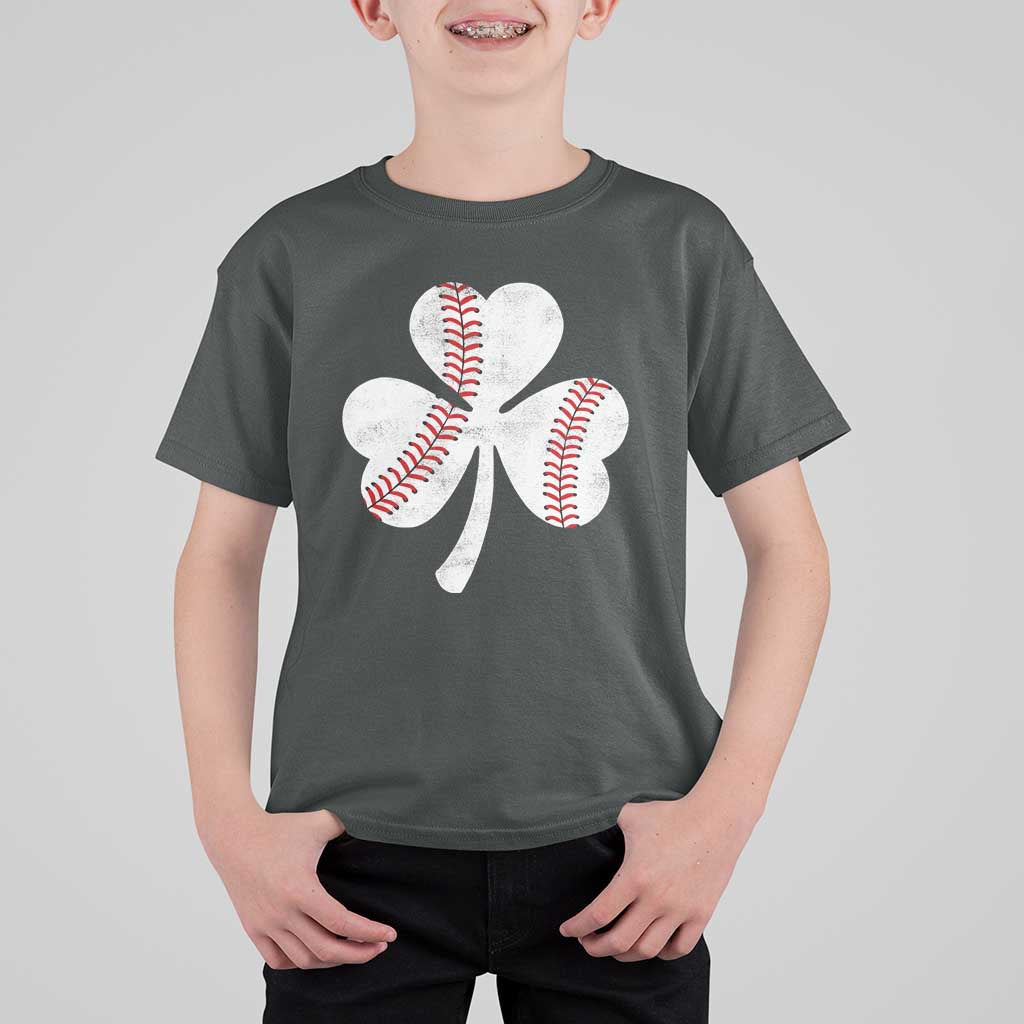 Funny Baseball St Patricks Day Distressed Shamrock T Shirt For Kid