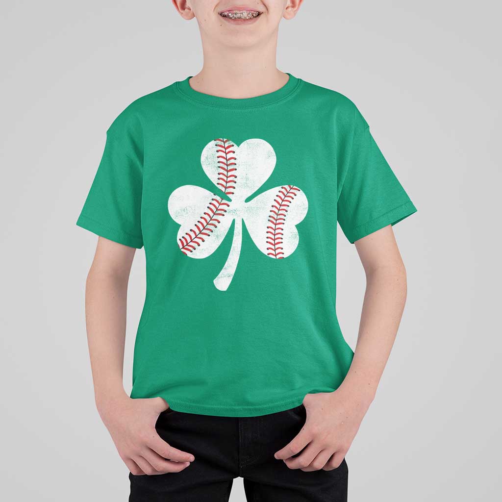 Funny Baseball St Patricks Day Distressed Shamrock T Shirt For Kid