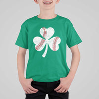 Funny Baseball St Patricks Day Distressed Shamrock T Shirt For Kid