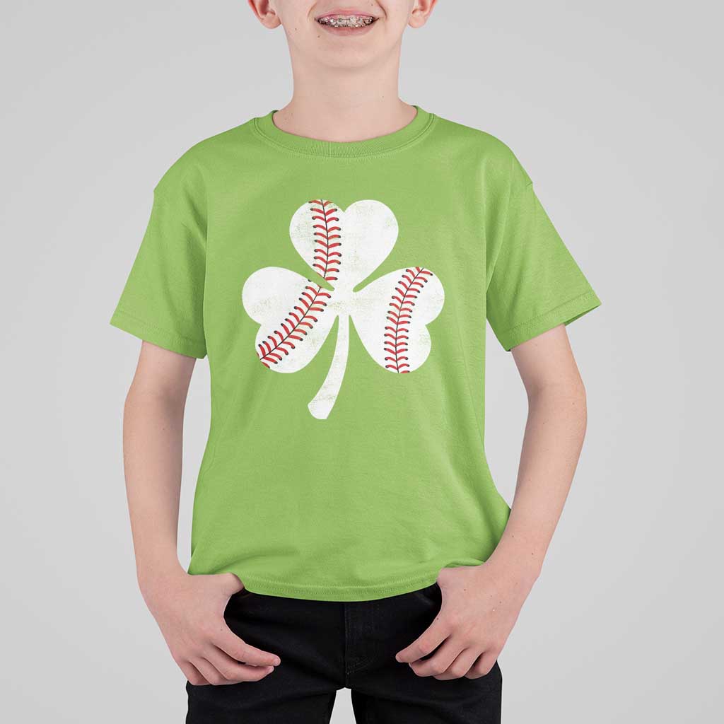 Funny Baseball St Patricks Day Distressed Shamrock T Shirt For Kid