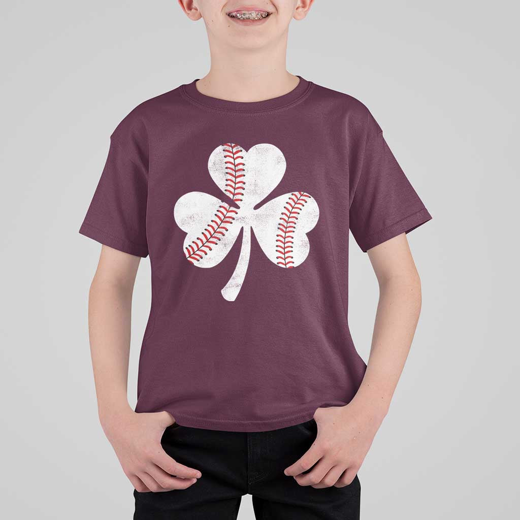 Funny Baseball St Patricks Day Distressed Shamrock T Shirt For Kid