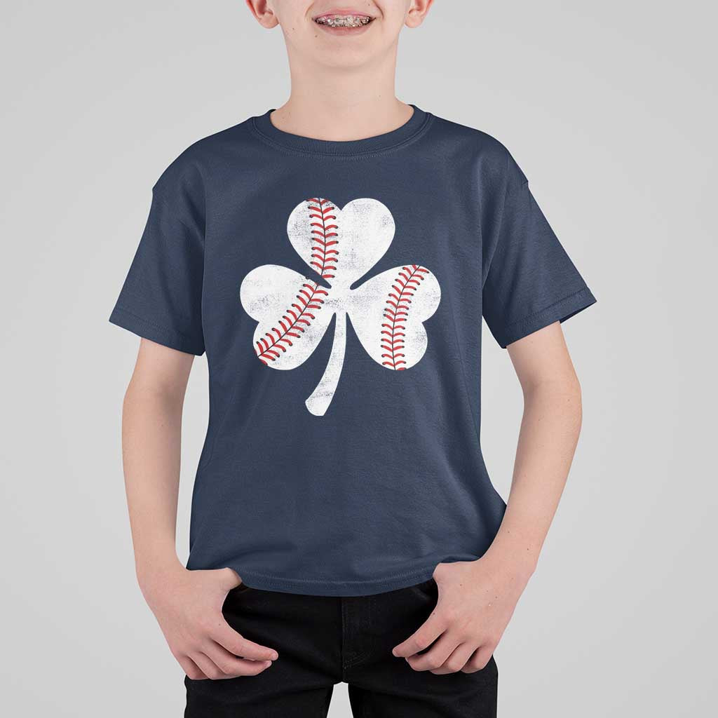 Funny Baseball St Patricks Day Distressed Shamrock T Shirt For Kid