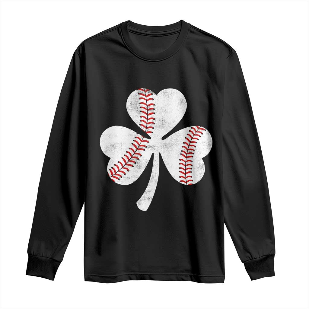 Funny Baseball St Patricks Day Distressed Shamrock Long Sleeve Shirt