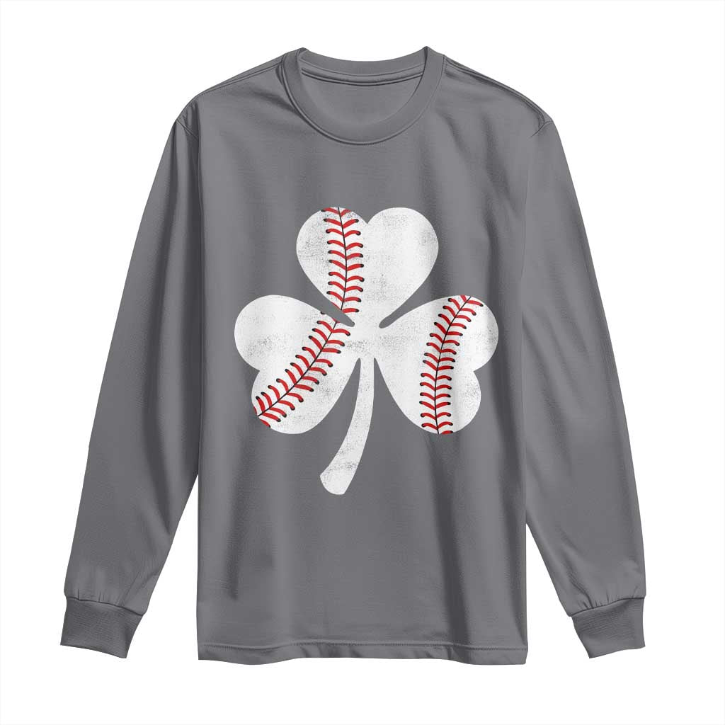 Funny Baseball St Patricks Day Distressed Shamrock Long Sleeve Shirt