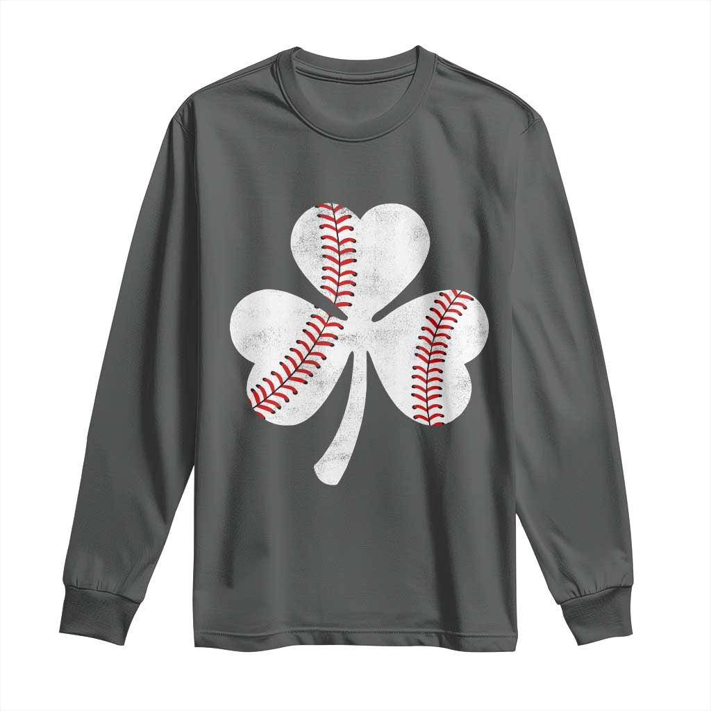 Funny Baseball St Patricks Day Distressed Shamrock Long Sleeve Shirt