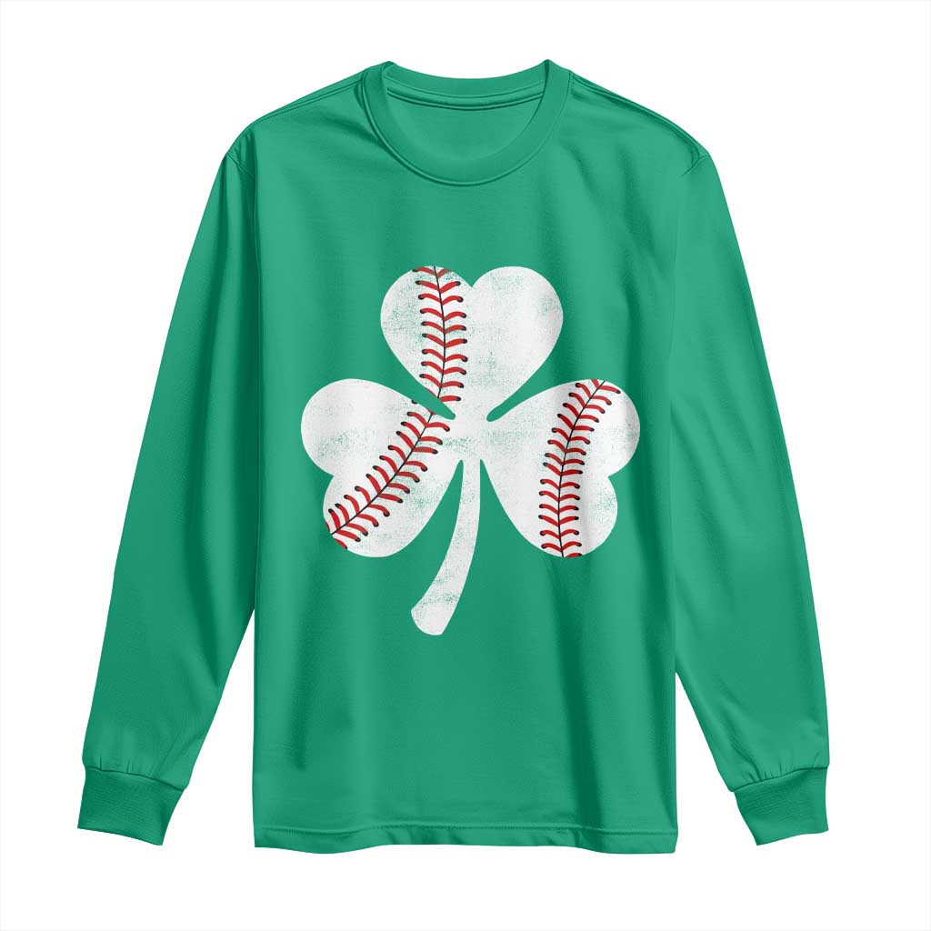 Funny Baseball St Patricks Day Distressed Shamrock Long Sleeve Shirt
