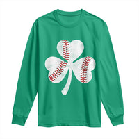 Funny Baseball St Patricks Day Distressed Shamrock Long Sleeve Shirt