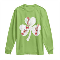 Funny Baseball St Patricks Day Distressed Shamrock Long Sleeve Shirt