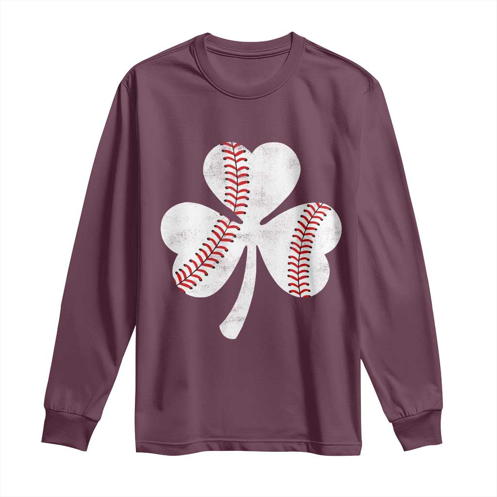Funny Baseball St Patricks Day Distressed Shamrock Long Sleeve Shirt