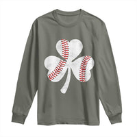 Funny Baseball St Patricks Day Distressed Shamrock Long Sleeve Shirt