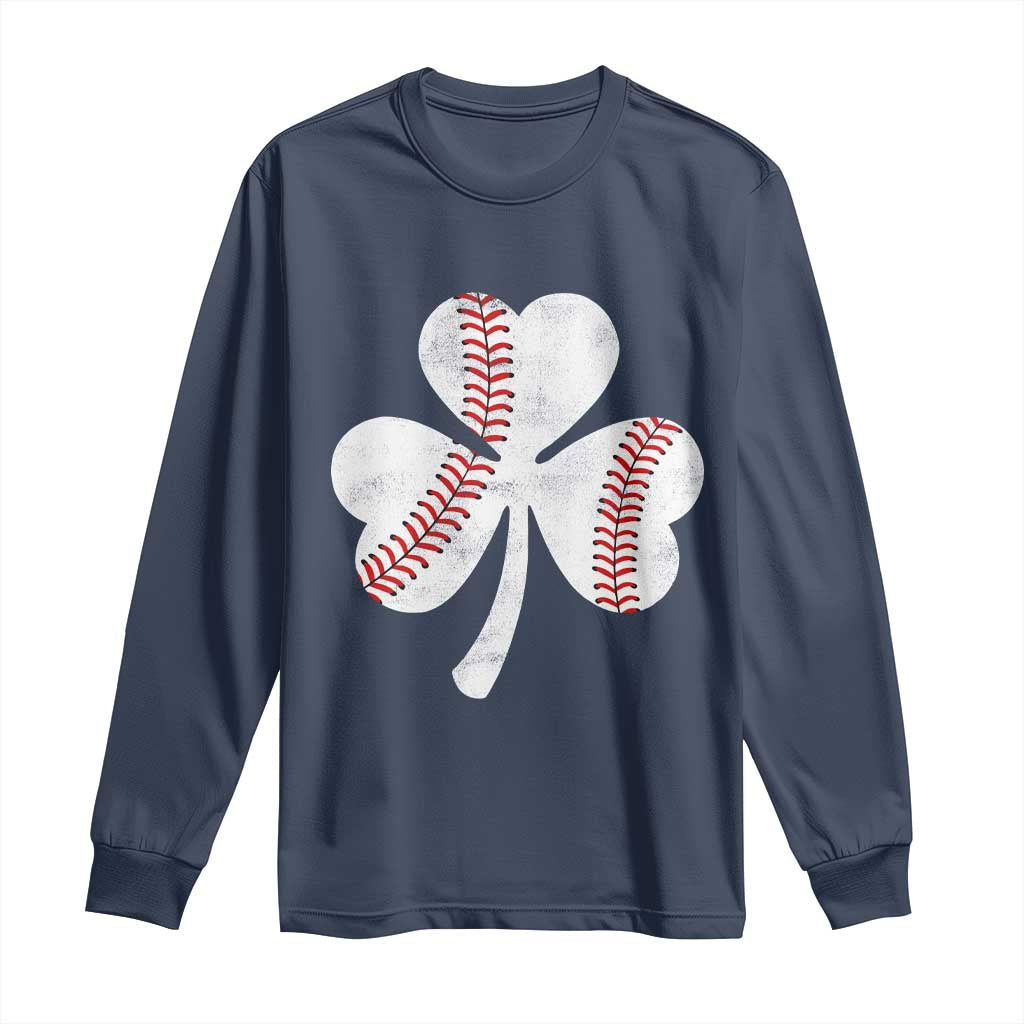 Funny Baseball St Patricks Day Distressed Shamrock Long Sleeve Shirt