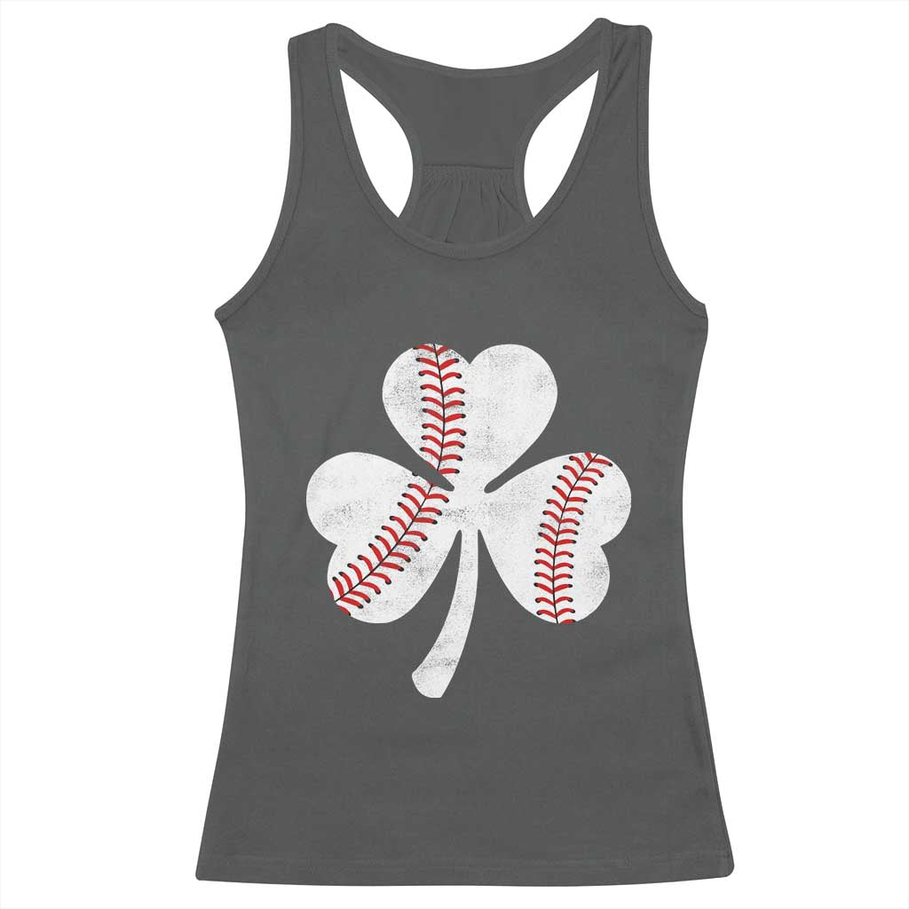 Funny Baseball St Patricks Day Distressed Shamrock Racerback Tank Top