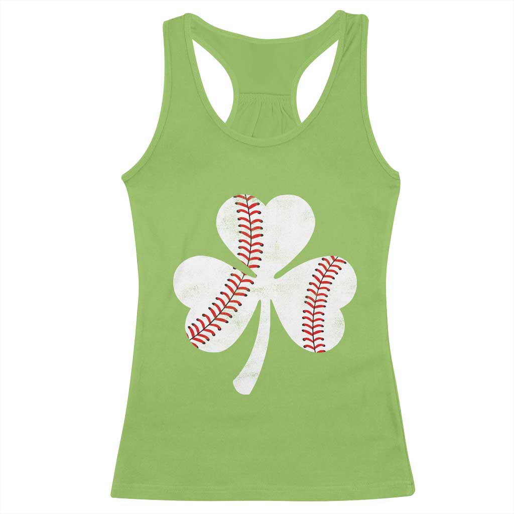 Funny Baseball St Patricks Day Distressed Shamrock Racerback Tank Top