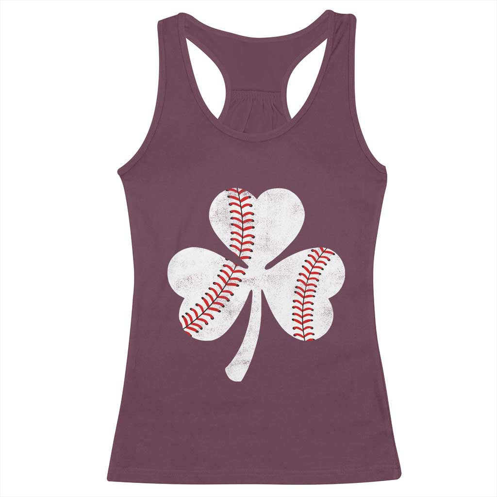 Funny Baseball St Patricks Day Distressed Shamrock Racerback Tank Top
