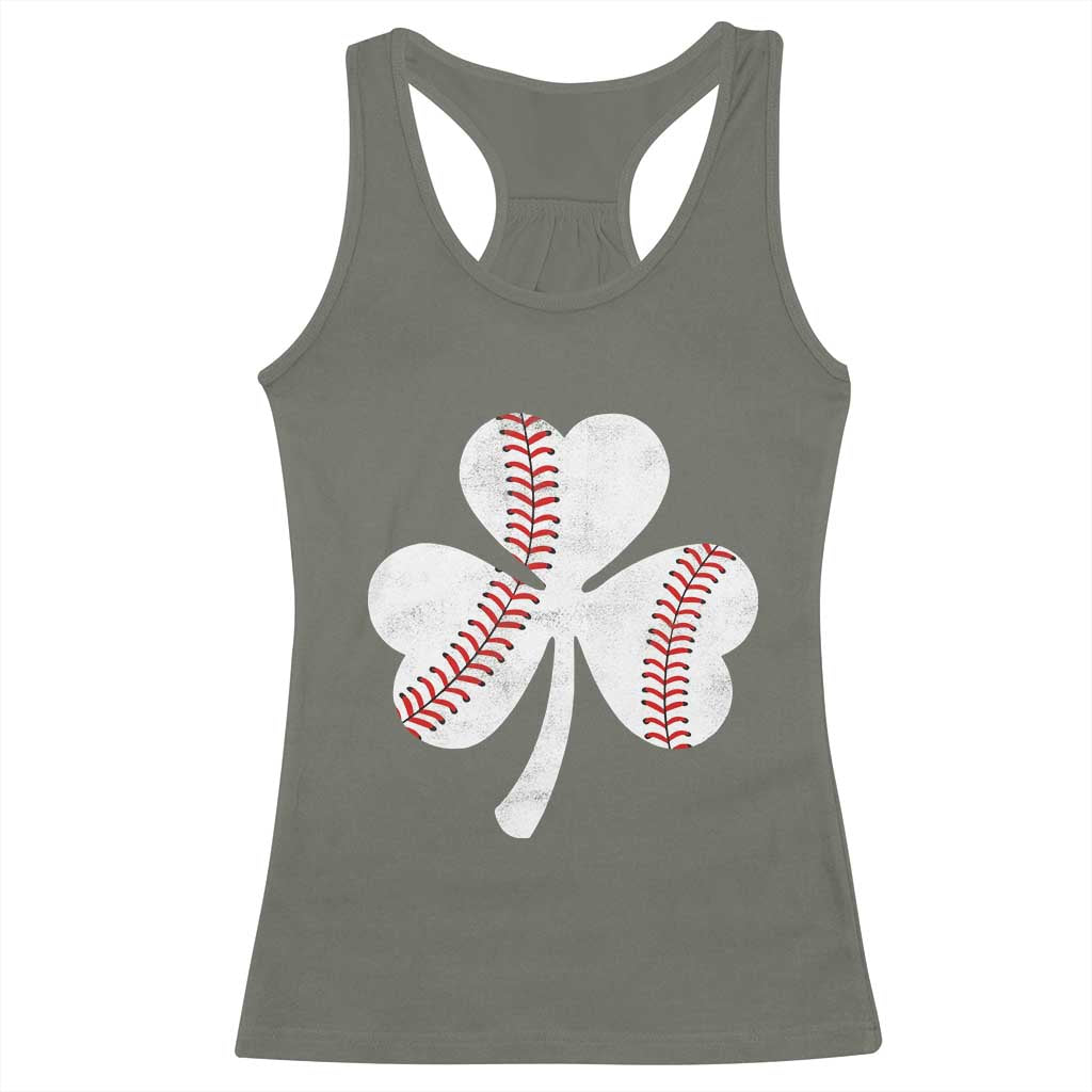 Funny Baseball St Patricks Day Distressed Shamrock Racerback Tank Top
