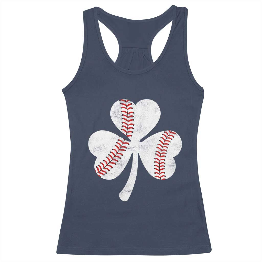 Funny Baseball St Patricks Day Distressed Shamrock Racerback Tank Top