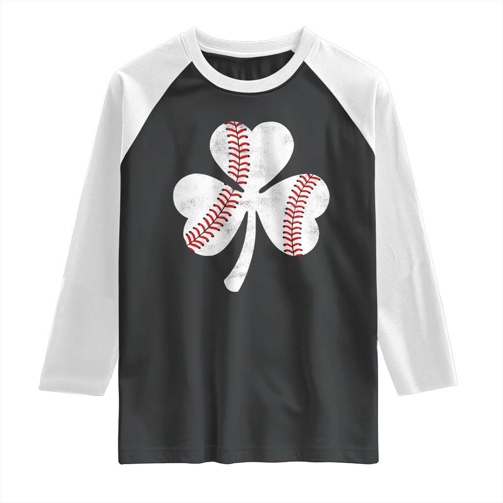 Funny Baseball St Patricks Day Distressed Shamrock Raglan Shirt