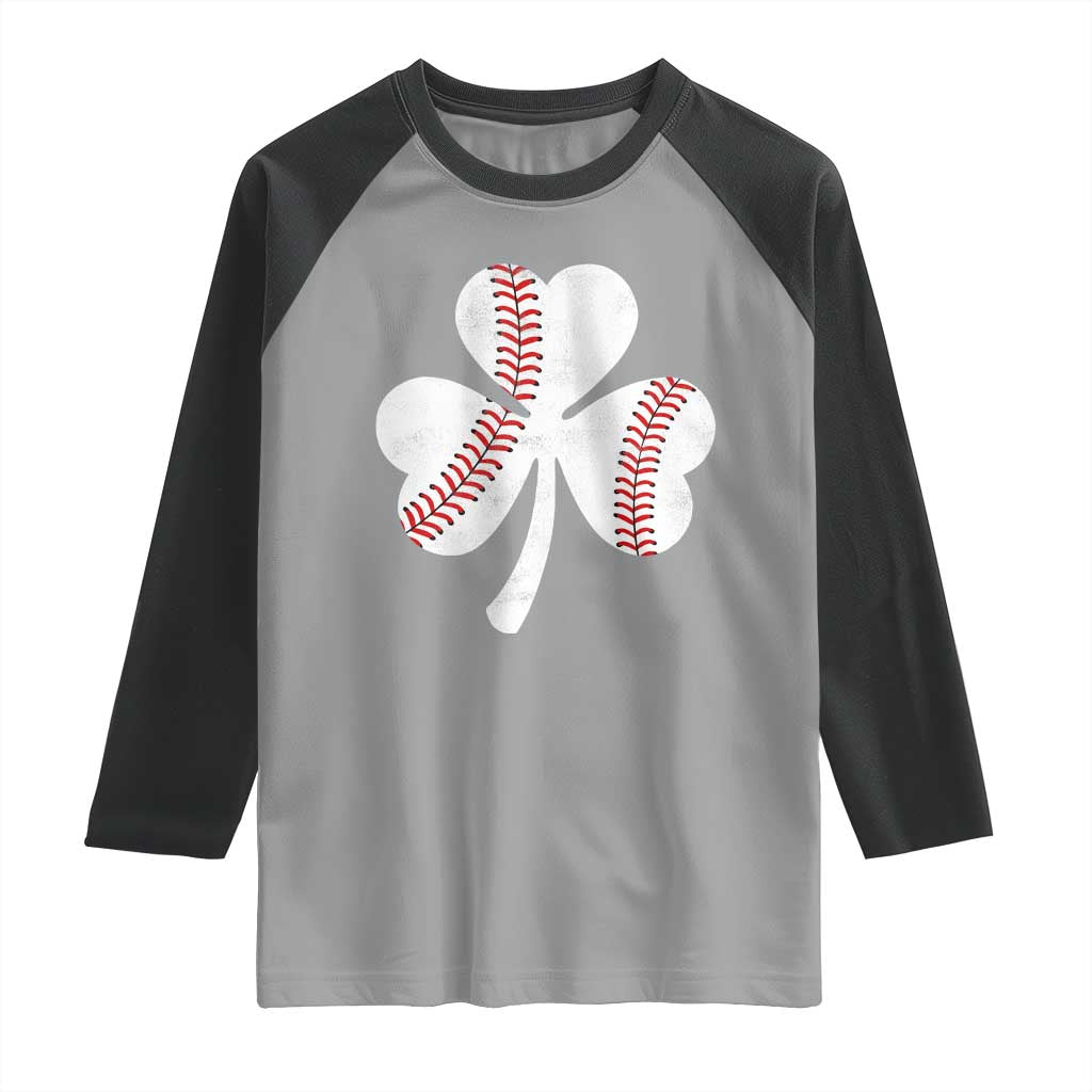 Funny Baseball St Patricks Day Distressed Shamrock Raglan Shirt