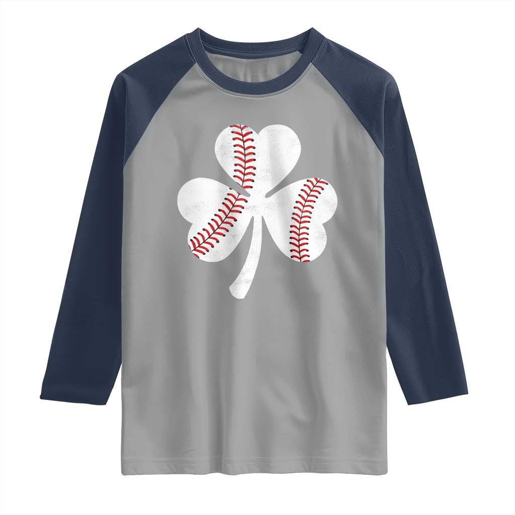 Funny Baseball St Patricks Day Distressed Shamrock Raglan Shirt