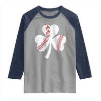 Funny Baseball St Patricks Day Distressed Shamrock Raglan Shirt