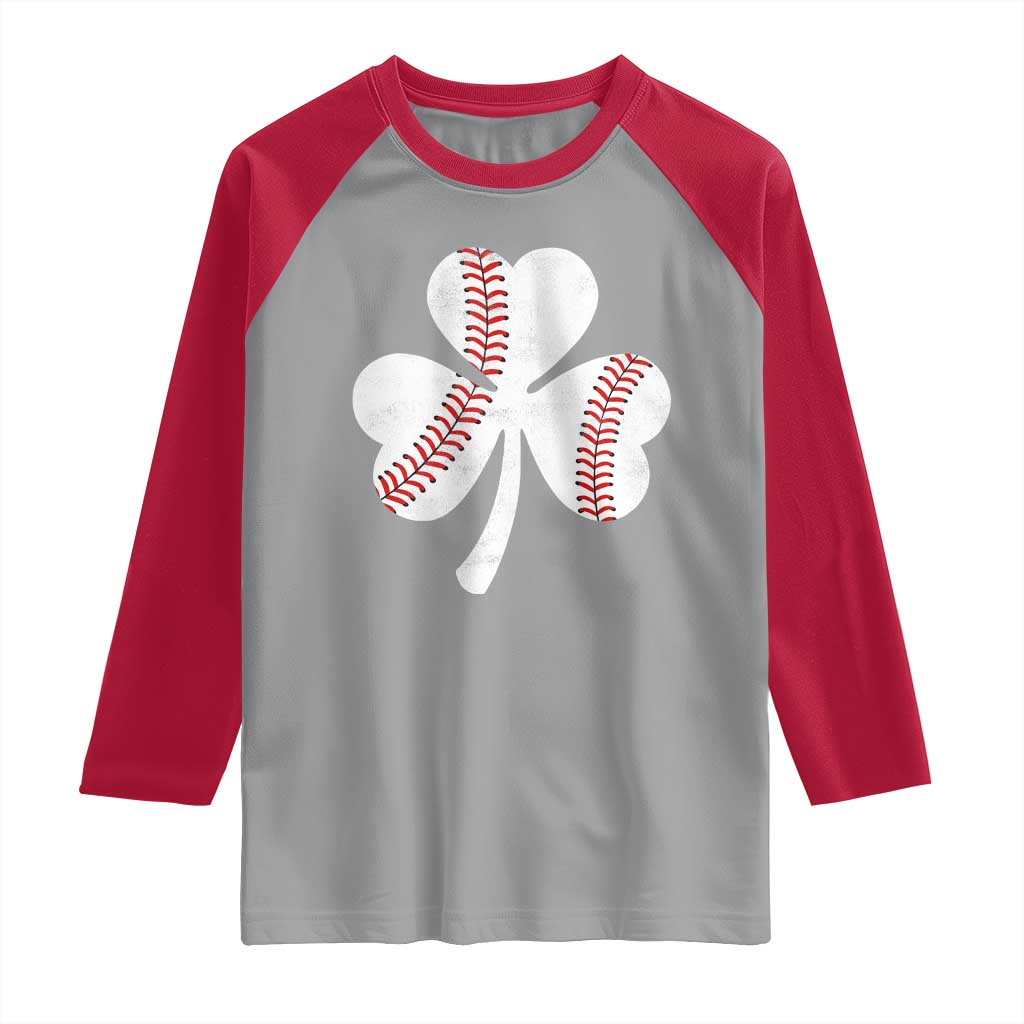 Funny Baseball St Patricks Day Distressed Shamrock Raglan Shirt