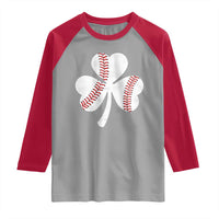 Funny Baseball St Patricks Day Distressed Shamrock Raglan Shirt