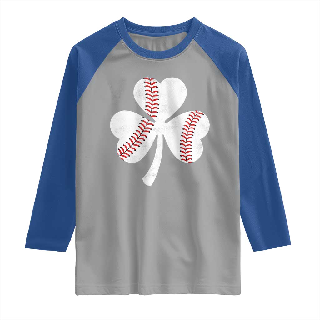 Funny Baseball St Patricks Day Distressed Shamrock Raglan Shirt