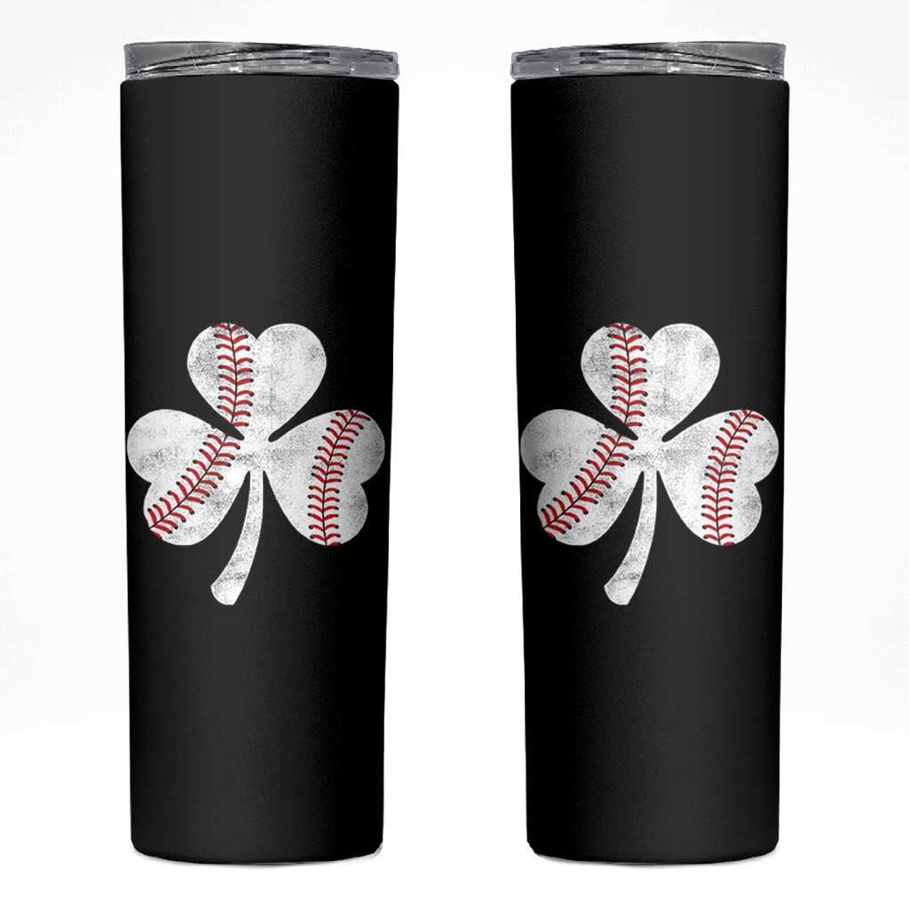 Funny Baseball St Patricks Day Distressed Shamrock Skinny Tumbler